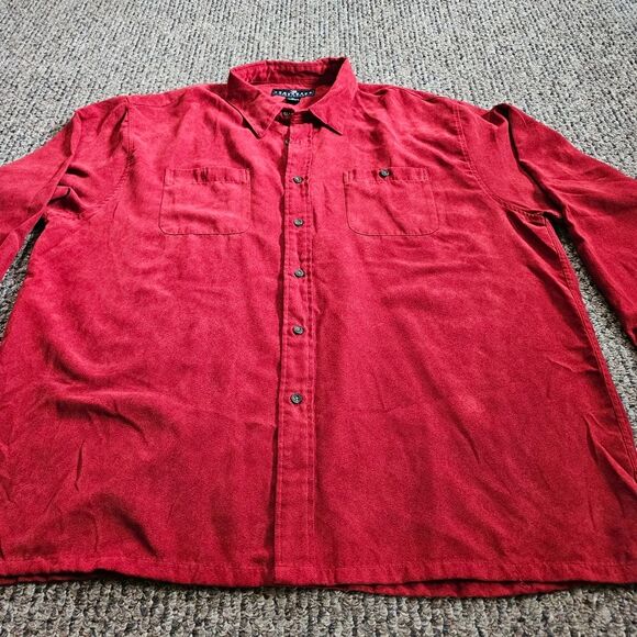 Consensus Sportswear Red Suede-like Long Sleeve Button Down 2XLarge - Picture 9 of 12